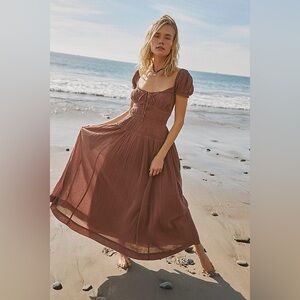 Free People Feeling Bonita Strappy Back Maxi Dress In Mocha Slice Size Med NWT
